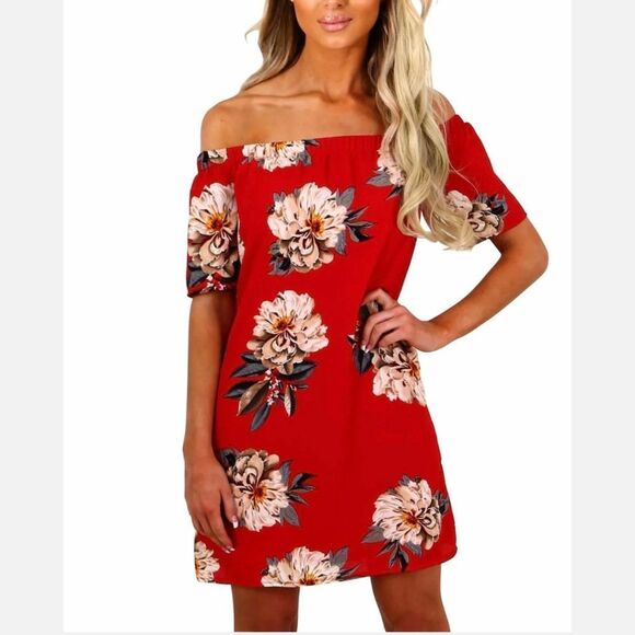 Women Off Shoulder Floral Print Dress Beach Dress Casual Mini Sundress Summer US - Picture 5 of 7